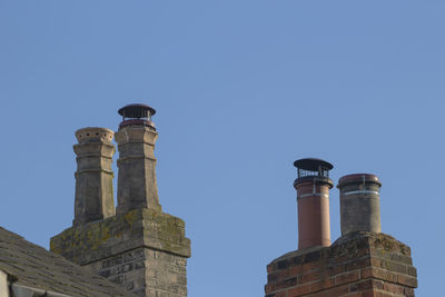 Low angle view of old building against clear blue sky