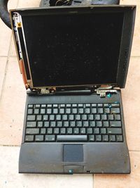 High angle view of laptop on table