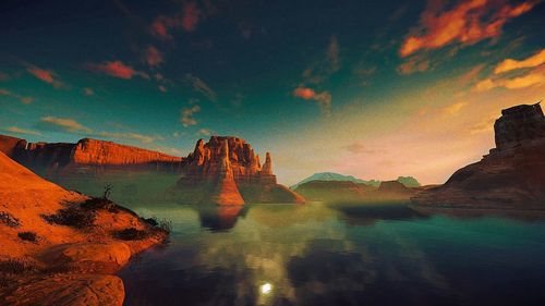 Scenic view of rock formation against sky during sunset