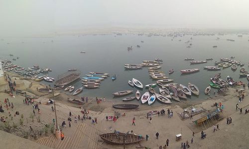 High angle view of people on beach