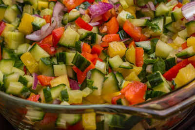 Close-up of chopped fruits and vegetables