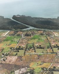 High angle view of agricultural field against sky