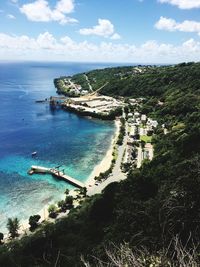 High angle view of bay against sky