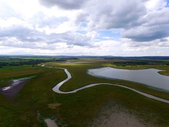 Scenic view of landscape against cloudy sky