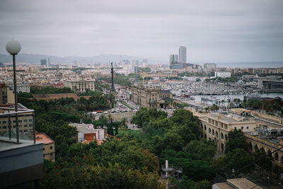 High angle view of buildings in city