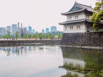 Reflection of buildings in lake