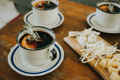 High angle view of coffee on table