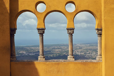 Buildings seen through window