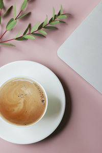 High angle view of coffee on table