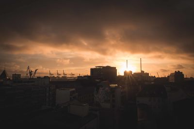 Buildings at sunset