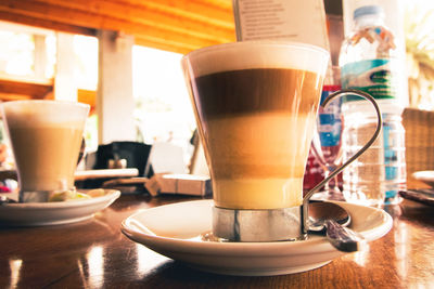 Close-up of coffee served on table in restaurant