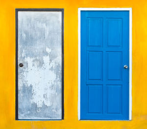 Close-up of closed blue door of building