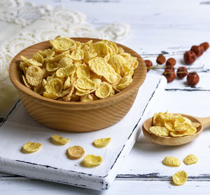 Close-up of food served on table