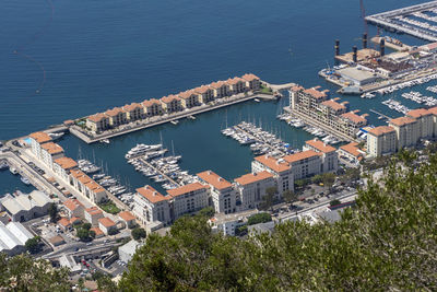 High angle view of buildings in city