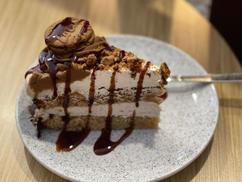 Close-up of chocolate cake on table