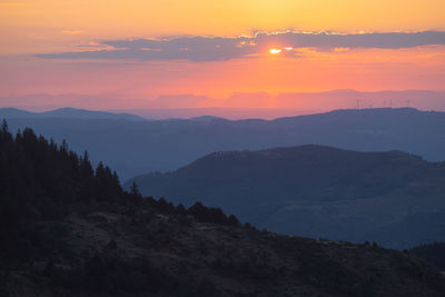 Scenic view of mountains against sky during sunset