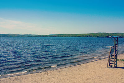 Scenic view of sea against blue sky