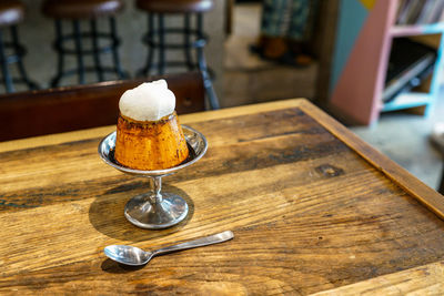 High angle view of coffee on table in restaurant