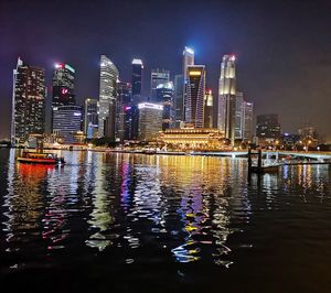 Illuminated modern buildings in city at night