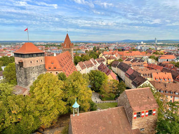 High angle view of townscape against sky