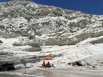 Authentic white rocky beach delikli koy in cesme area, turkey. 