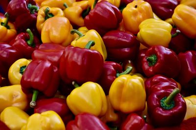 Full frame shot of bell peppers for sale in market