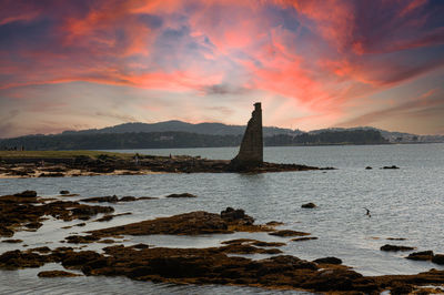 Scenic view of sea against orange sky