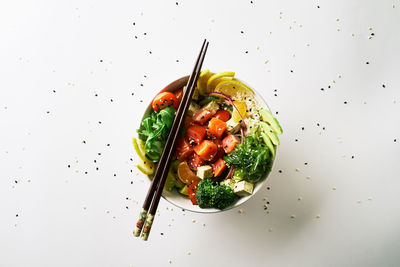 High angle view of fruits in plate