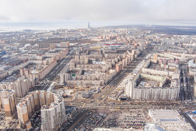 High angle view of city against sky