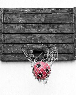 Directly above shot of basketball hoop against wall
