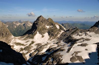 Scenic view of snowcapped mountains against sky