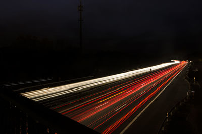 Light trails on road at night