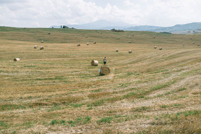 Scenic view of grassy field against sky