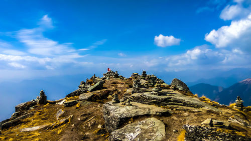 Low angle view of rock against sky