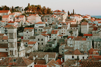 View of townscape against clear sky