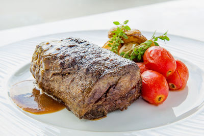 Close-up of meal served in plate on table