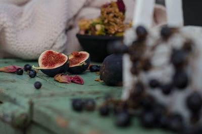 Close-up of fruits on table at home