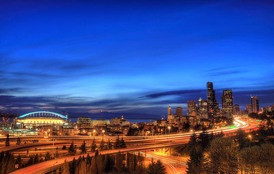 Illuminated cityscape at night