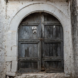 Closed door of old building