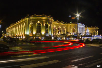 Light trails on road at night