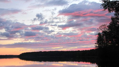 Scenic view of lake at sunset