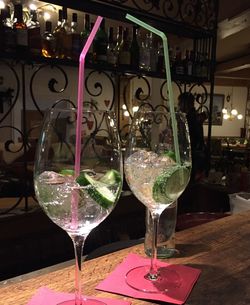 Close-up of wine in glass on table at restaurant