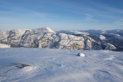 Scenic view of snowcapped mountains against sky