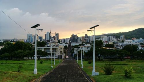 View of city against cloudy sky