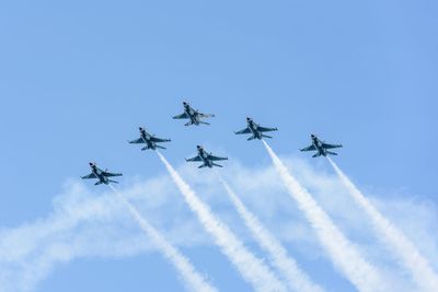 Low angle view of airplane flying in sky