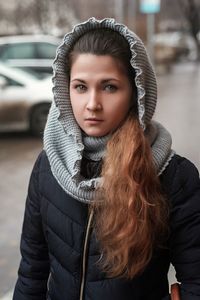 Portrait of young woman in winter