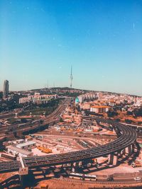 High angle view of buildings in city