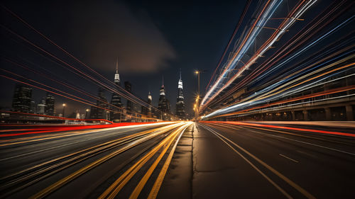 Light trails on highway at night