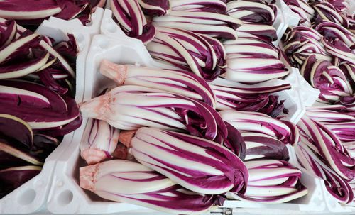 High angle view of vegetables for sale in market