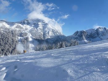 Snow capped mountain with sky in background